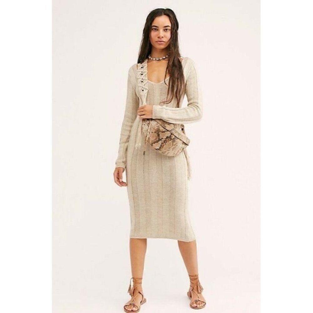 NEW FREE PEOPLE FP BEACH SAVANNAH SWEATER MIDI DRESS RIBBED LONG SLEEVE